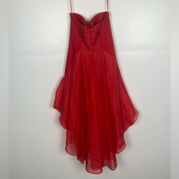 Janique By Kourosh Babaian Strapless Evening Dress Size 0 Red Prom High Low - Picture 3 of 13